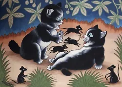 Buy Louis WAIN - Two Mischievous Kittens Chasing Mice In A Landscape • 195£
