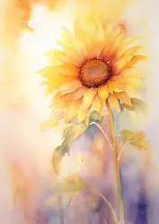 Buy Golden Rays: Sunflower Watercolor Painting Print On A Dreamy Background 5 X7  • 4.99£