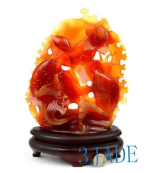 Buy Carnelian/Red Agate Lotus Koi Fish Statue / Sculpture / Carving • 789.28£