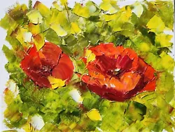 Buy Poppies Painting Original Art Oil Painting Red Green Art Poppy Small Painting • 41.82£
