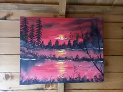 Buy 🎨Red Sunset Bob Ross Style Oil Painting  Signed  UK Artist 20 X 16  • 45£
