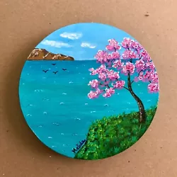 Buy Cherry Blossom Spring Art, Tree Art, Ocean Original Painting, Seascape Art • 29.35£