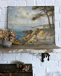 Buy Vintage 1940’s French Seascape Coastal Oil Painting On Canvas Signed Dated 1946 • 145£