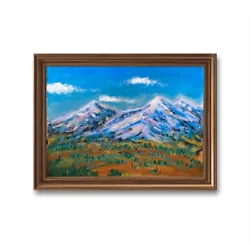 Buy Bob Ross Style Oil Mountains Painting Large Art Tree Landscape Acrylics Art • 393.75£