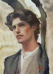 Buy Original Oil Painting Dark Haired Young Man Portrait,  Framed Ready To Hang. • 149£