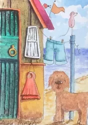 Buy ACEO Original Watercolour Painting Seascape, Beach Hut, Dog, Mouse, Ladybird • 4.99£