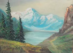 Buy Antique Realist Oil Painting Landscape Mountain Lake • 133.32£