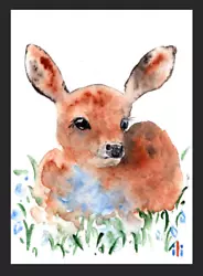 Buy ACEO Watercolor Print Cute Baby Deer Fawn Painting By Ilona Winter • 3.50£