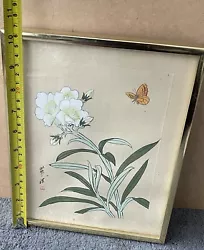 Buy Japanese Painting Flowers & Butterfly On Silk Asian Signed Framed Art 27 X 21 Cm • 39.10£