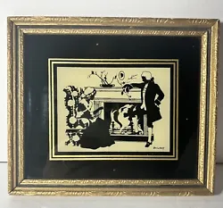 Buy Vntg Black & White Siluette Art Signed Ducray Colonial Fireplace Scene 1940’s • 21.56£