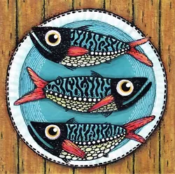 Buy Mackerel Fish Painting Three Fish On Plate Acrylic Painting 8 х 8  Original Art • 56.23£