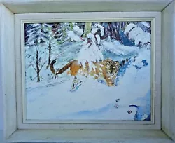 Buy Tiger/Forest/Snow/Winter,Signed Oil Painting MELDRED GERTMANN,1981 • 78.55£
