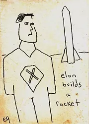 Buy ACEO E9Art  Elon Musk Cartoon Rocket Space Humor Outsider Raw Art Brut Naive • 57.88£
