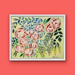 Buy Abstract Modern Art Pink Roses Affordable Flowers Painting Home Decor • 57.05£