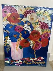 Buy Original Art Acrylic On Paper Flowers In Vase • 45£