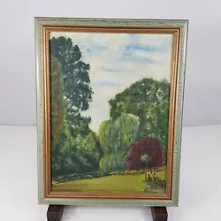 Buy Vintage Oil Painting On Board Of A Garden With Trees And A River • 49£