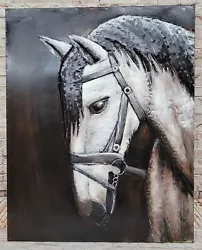 Buy Horse Portrait White Brown Animal  Painting On Metal Canvas Sculpture • 103.19£