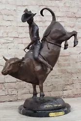 Buy C.M. Thomas Bronze Marble Statue Rodeo Western Cowboy Bull Rodeo Rider Figure • 802.30£