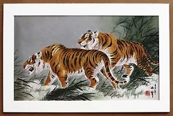Buy Wild Asian Tigers Vintage Original Paul Chen Watercolor Painted On Rice Paper • 944.05£