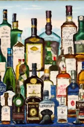 Buy Original Mario Mendoza Oil Canvas Wine Drink Painting Liquor Modern Art Bottles • 145£