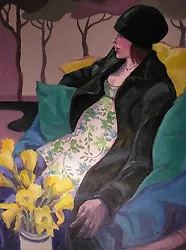 Buy NEW BEAUTIFUL YVONNE AULD ORIGINAL  Waiting  Lady Woman Girl Daffodils PAINTING  • 1,400£