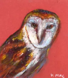 Buy Owl Originl Painting Signed Artwork Collectible Soft Pastel Animal Portrait • 51.27£