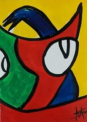 Buy Original ACEO Painting Cat Miniature Art Abstract Picasso Style Samantha McLean • 9.11£