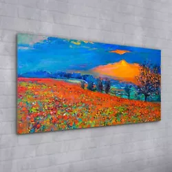 Buy Image Printed On Glass Colourful Poppies Painting And Sunset 100x50 • 89.99£