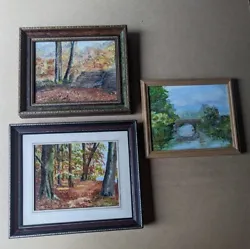 Buy A SET OF X3 ORIGINAL OIL PAINTINGS By Thee Same Artist Forest Trees Landscape  • 29.99£