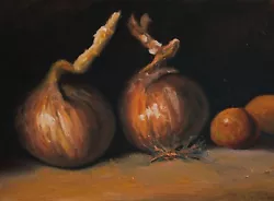 Buy ORIGINAL Onions & Oranges Still Life Oil Painting Classical Chiaroscuro Art • 65£