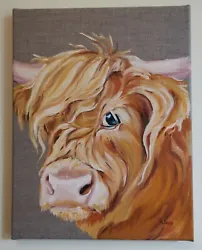 Buy Artist Studio Clearance Original Oil Painting Canvas, Highland Cow, Coo, 27x35cm • 99£