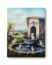 Buy ORIGINAL Painting Oil Modern Contemporary Art Landscape Fountain By Watts 12x16 • 82.69£