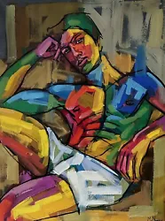 Buy Naked Man Oil Painting, Gay Male Nude, Colourful Abstract Artwork 60x80x1cm • 750£