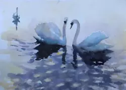 Buy Original Modern Watercolour - Study Of 3 Swans By Anthony Avery • 9.95£