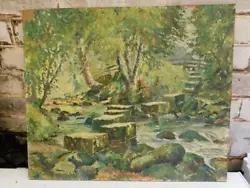 Buy Really Old PAINTING River STEPPING STONES Landscape Signed K JOHNSON • 19£