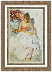 Buy Jose ROYO Original OIL PAINTING On CANVAS Female Portrait Flowers Signed Art • 9,539.79£