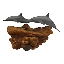 Buy Vtg John Perry Studio Two Gray Dolphins Sculpture on Drift Wood READ!! • 42.32£