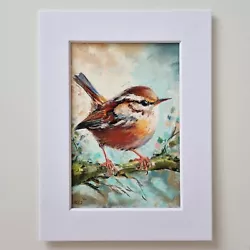 Buy Original Pastel Painting Wren Portrait Bird Drawing Pastel Art 4x6 Inches • 59.50£