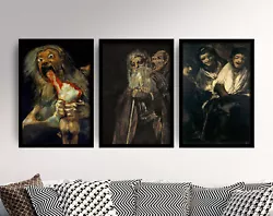 Buy Witches Flight - Set Of 3 Francisco Goya Paintings - Art Print Poster Horror • 19£