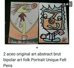 Buy Outside Aceo Original Bipolar Portrait Art Abstract Brut Folk Arte .  Signed . • 1.05£