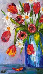 Buy Original Art Tulips Daffodils 3D Modern Textured Oil Painting Spring Flowers • 43£