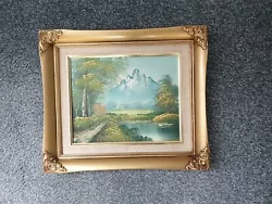 Buy Vintage Oil Painting On Canvas Of Mountain River Scene Framed Gold Ornate Frame • 18£