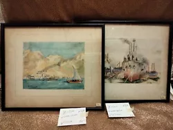 Buy Watercolor .BY D.JENNINGS .DATE 1934 S. Sea Boats. Antique.  Exclusive. • 240£