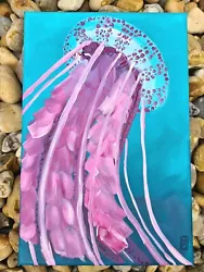 Buy Jellyfish Original Small Acrylic Painting Canvas 19.5cm X 30cm • 15.72£
