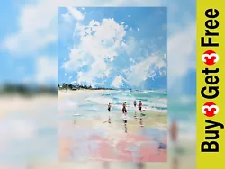 Buy Serene Beach Scene Oil Painting Print - Coastal Wall Art Decor 5  X 7  • 4.99£