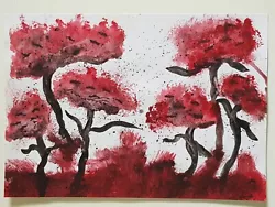 Buy Red Tree Flower Painting Original Signed • 11.99£