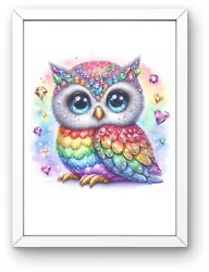 Buy Printable Digital Wall Art, Sparkling Rainbow Owl, Nursery Wall Art Download • 0.99£