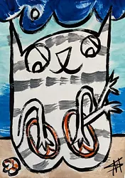 Buy Aceo Abstract Cat Painting Original Beach Tabby Folk Art By Samantha McLean • 11.57£