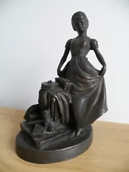 Buy RICK LEWIS Royal Tara Bronze Toned Resin Sculpture 18th Century Woman + Cat & Pr • 40£
