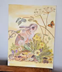 Buy Vintage Hair-Rabbit & Butterfly Painting On 16x12  Board • 45£